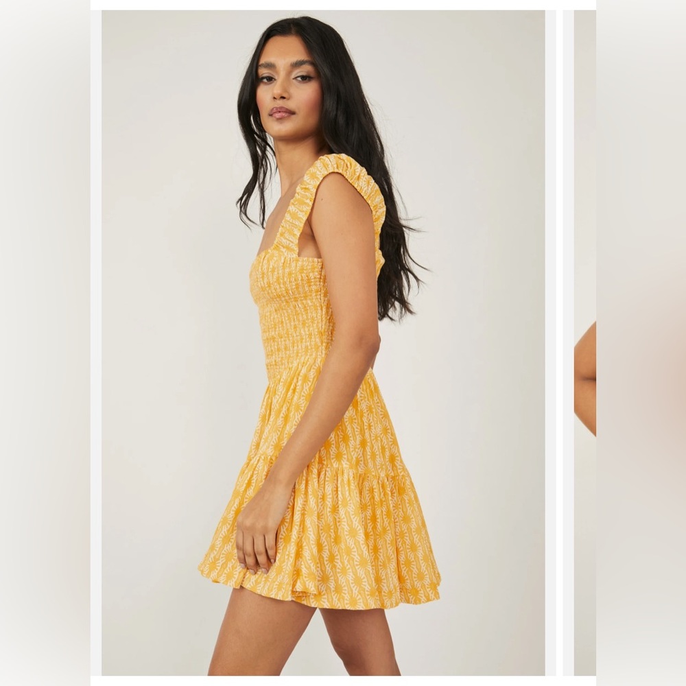 Free People Sweet Annie Mini Dress Sun Smocked Flutter Sleeve - Picture 5 of 9
